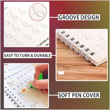 Branmart™ Magic Reusable Practice Book Set (4 BOOKS,1 PEN,1 GRIP,10 REFILL)