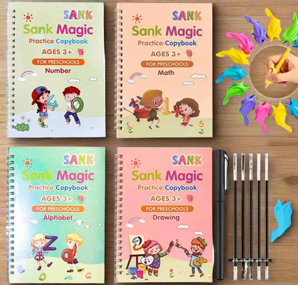 Branmart™ Magic Reusable Practice Book Set (4 BOOKS,1 PEN,1 GRIP,10 REFILL)