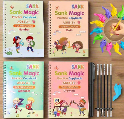 Branmart™ Magic Reusable Practice Book Set (4 BOOKS,1 PEN,1 GRIP,10 REFILL)