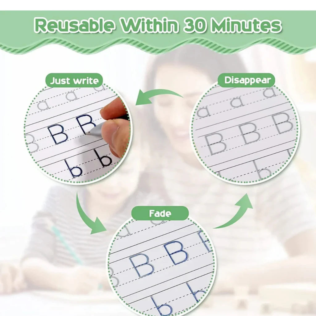 Branmart™ Magic Reusable Practice Book Set (4 BOOKS,1 PEN,1 GRIP,10 REFILL)