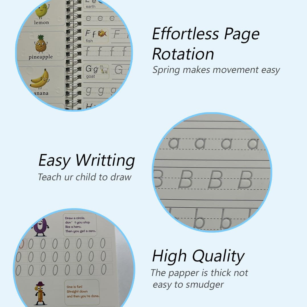Branmart™ Magic Reusable Practice Book Set (4 BOOKS,1 PEN,1 GRIP,10 REFILL)