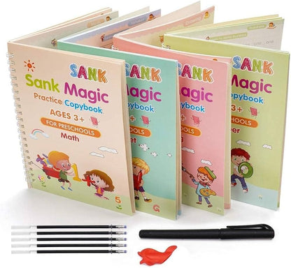 Branmart™ Magic Reusable Practice Book Set (4 BOOKS,1 PEN,1 GRIP,10 REFILL)