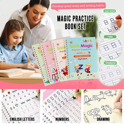Branmart™ Magic Reusable Practice Book Set (4 BOOKS,1 PEN,1 GRIP,10 REFILL)